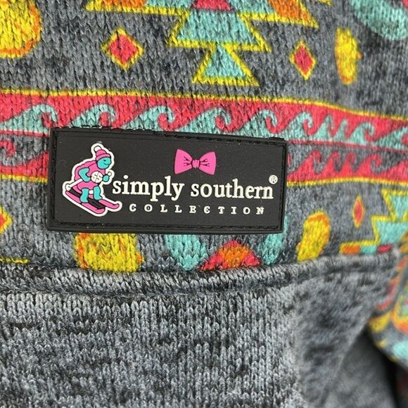 Simply Southern Aztec Pullover Sweatshirt SZ L Unique Warm Quarter Button Top - Picture 4 of 15